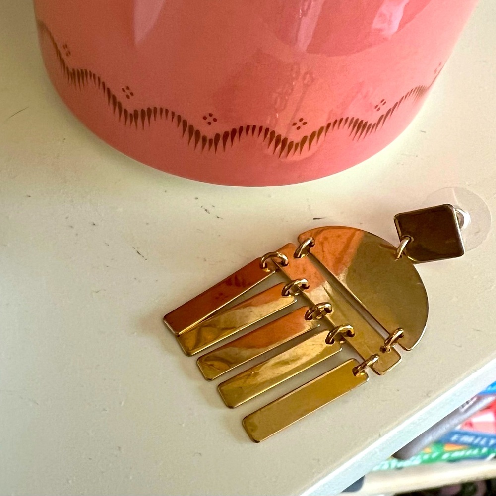 Gold Brass Dangle Earrings- Post - Picture 2 of 3